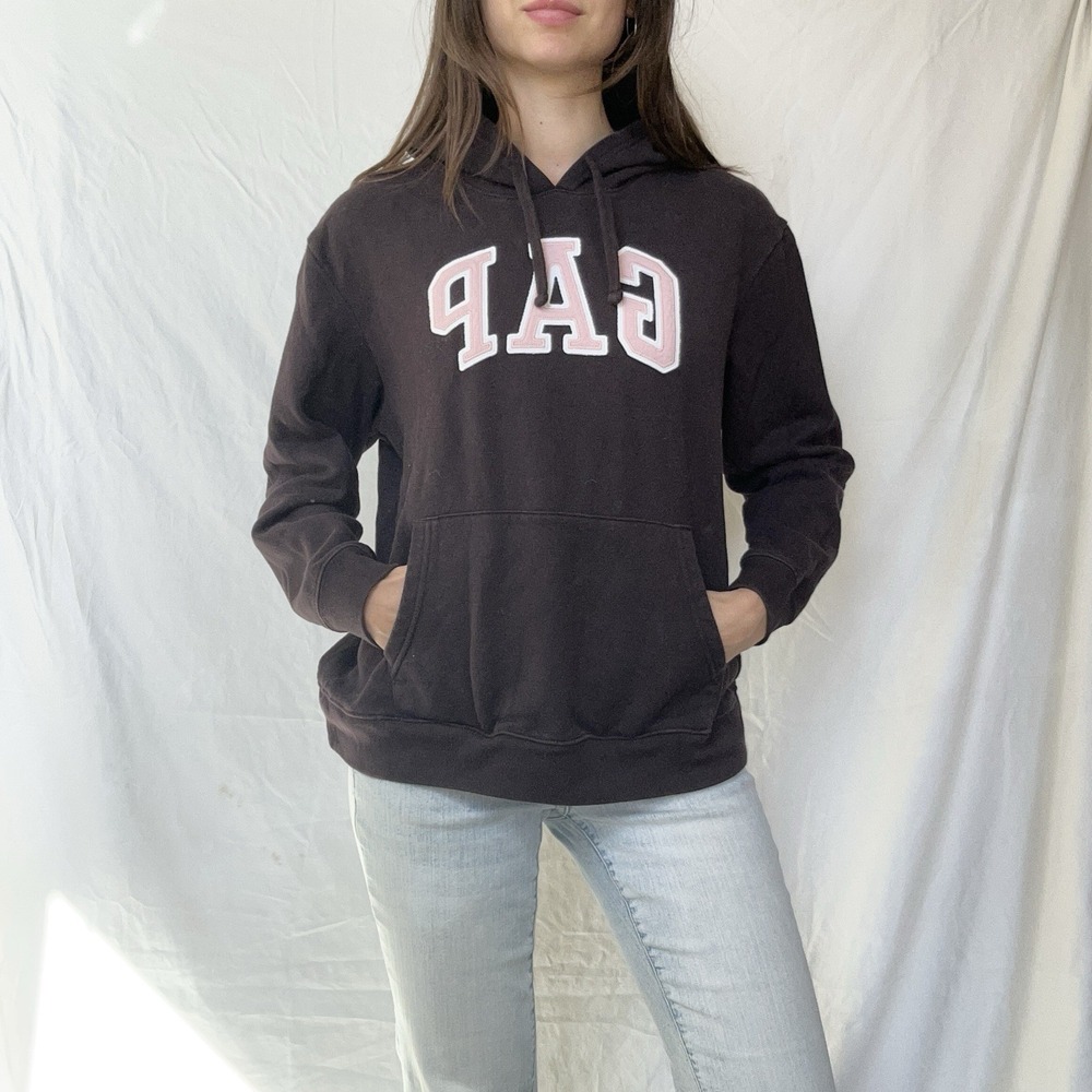 Gap Arch Logo Hoodie Brown Baby Pink Letters Y2K Soft Girl Coquette Cozy